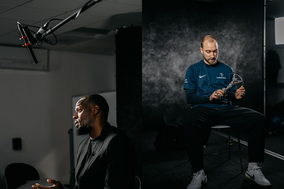 Retratos de Usain Bolt y Christian Eriksen para Laureus por Yunyas Media
